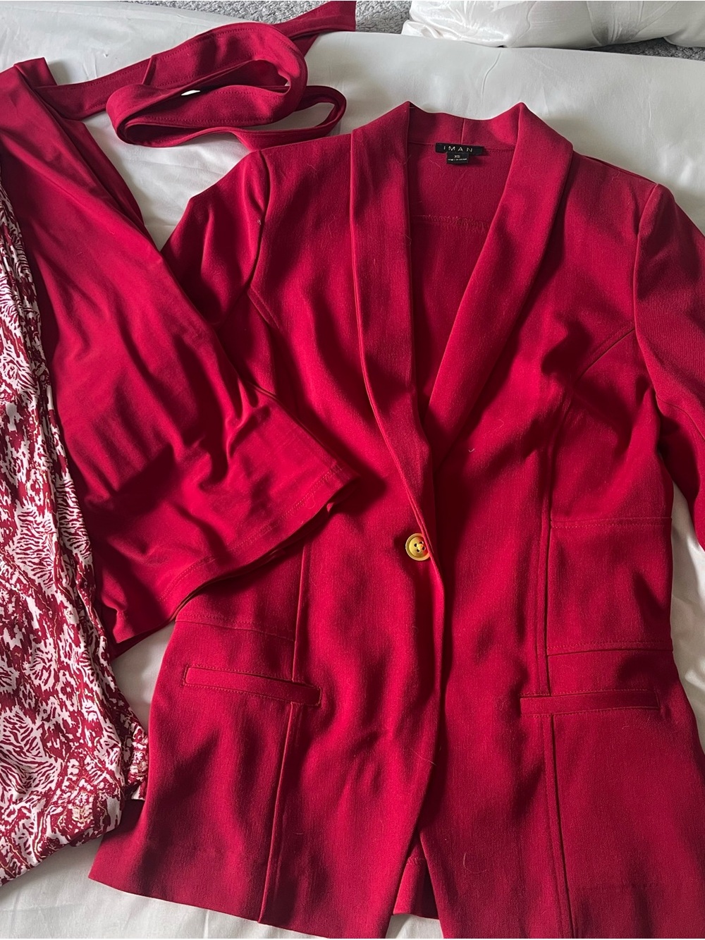 IMAN Deep Red Single-Button Blazer and Palazzo Set